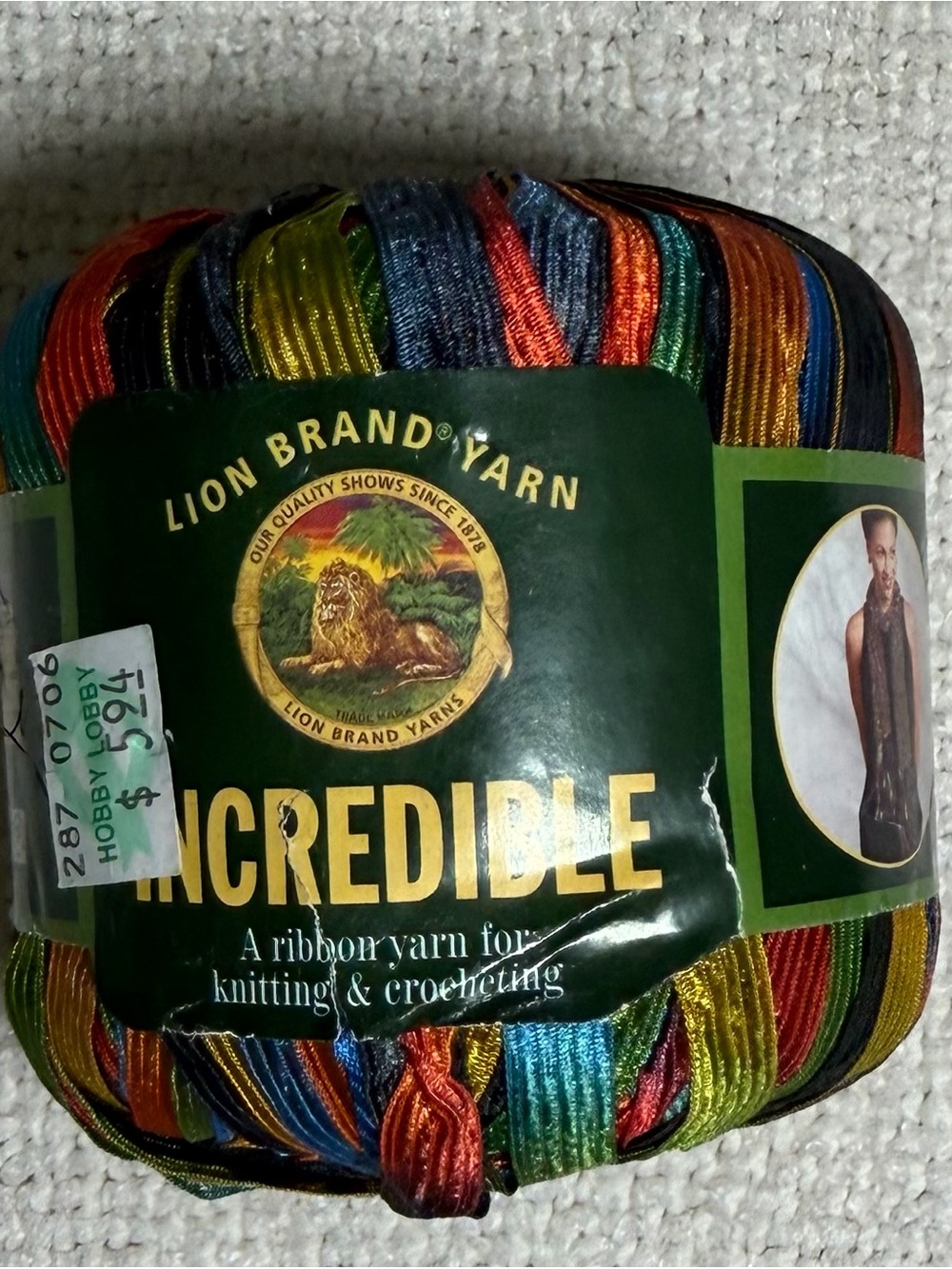 Lion Brand Incredible Ribbon Yarn Nylon Multicolor 4 Ply Skein MPN 450-203